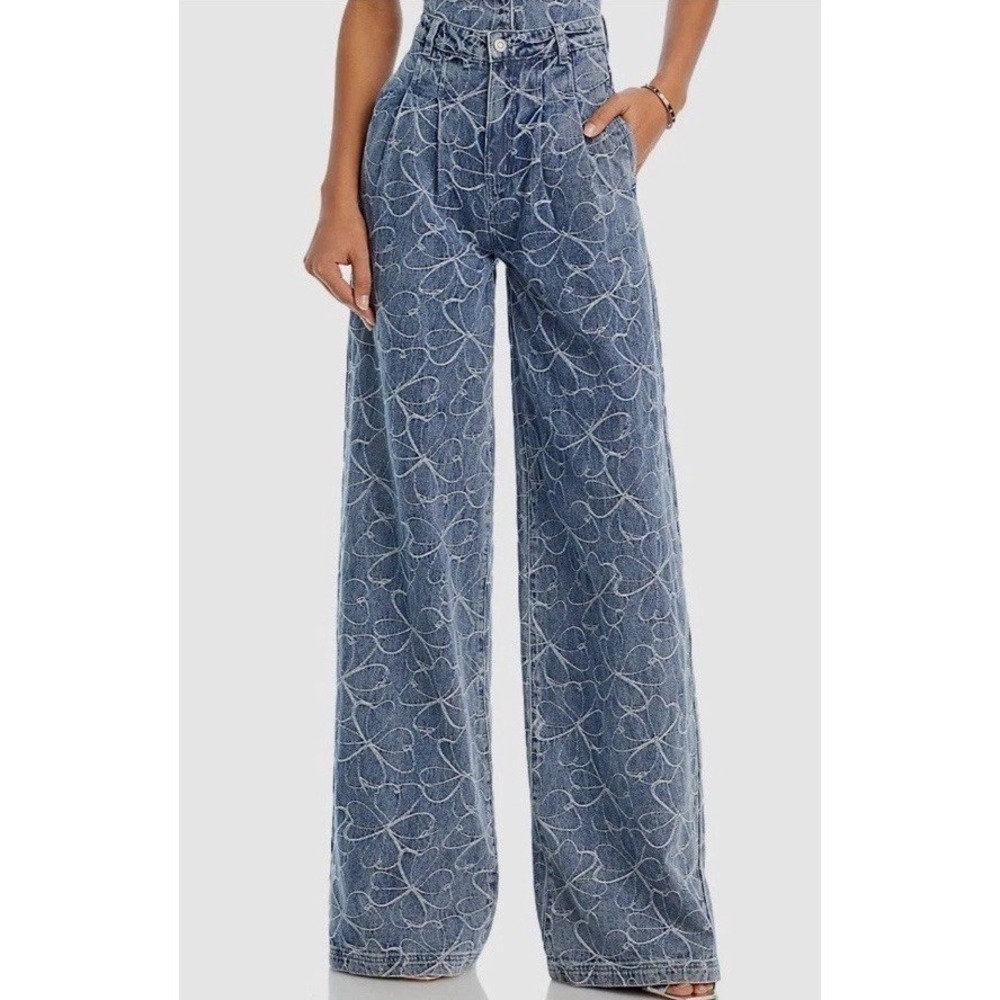 NWT Women's Ramy Brook Adley Embroidered Wide Leg Jeans‎ Sz 10 🆕 $395